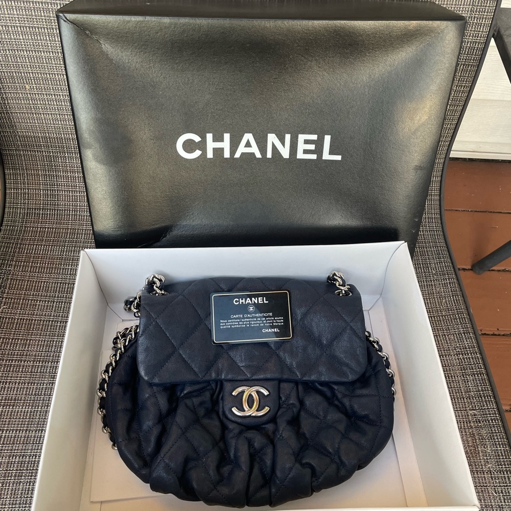 Authentic Chanel Chain Around Flap Bag Dark Navy